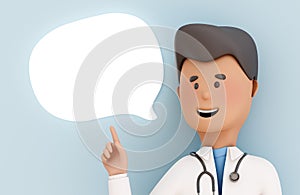 A cartoon doctor with a stethoscope points