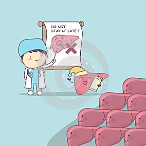 Cartoon doctor teach liver