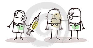 Cartoon doctors with contagious man photo