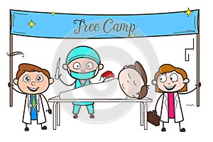 Cartoon Doctors Organizing Free Medical Checkup Camp Vector Concept photo
