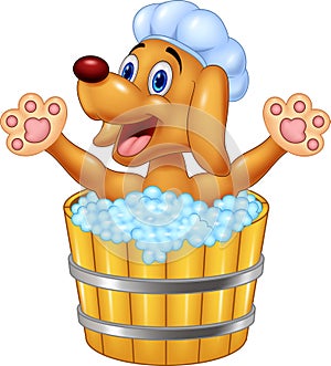 Cartoon Dog bathing waving hand