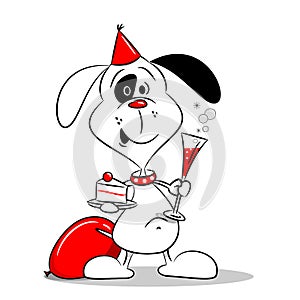 A cartoon dog at a birthday party