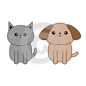 Cartoon dog and cat. Mustache whisker. Funny smiling character set. Contour Flat design. White background. Isolated.