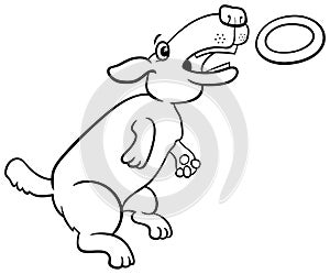 Cartoon dog catching a ring toss toy coloring page