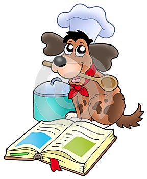 Cartoon dog chef with recipe book