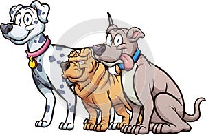 Cartoon dog of different breeds and sizes.