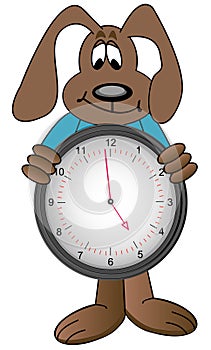 Cartoon dog holding clock