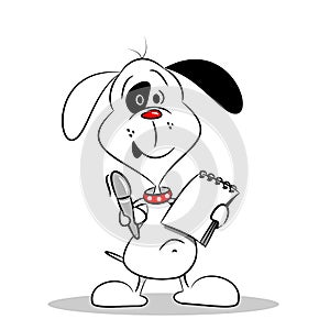 A cartoon dog holding a notebook and pen