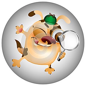 Cartoon dog looking for items with a magnifying glass