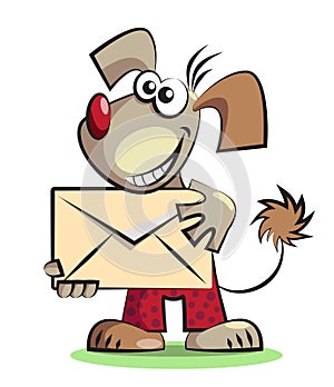 Cartoon dog with the mail envelope