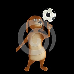 Cartoon dog is playing football. Isolated on black background. 3d render