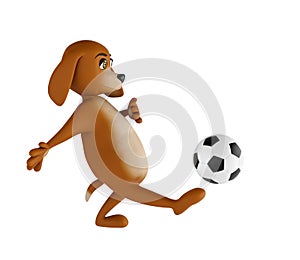Cartoon dog is playing football. Isolated on white background. 3d render