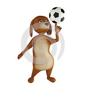 Cartoon dog is playing football. Isolated on white background. 3d render