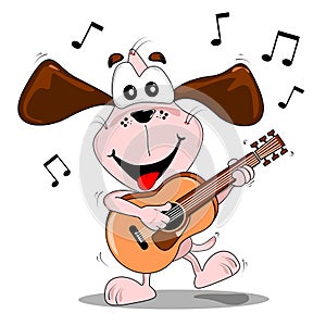 A cartoon dog playing a guitar