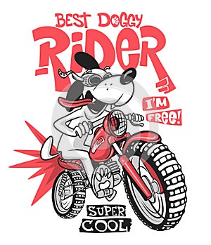 Cartoon dog riding a motorcycle vector T-Shirt design