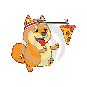 cartoon dog is running chasing pizza