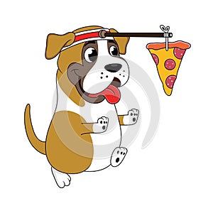 cartoon dog is running chasing pizza