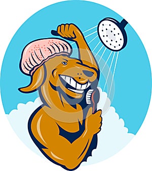 Cartoon dog singing shower scrubbing brush photo