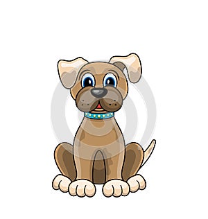 Cartoon Dog Sitting in Collar Isolated on White Background