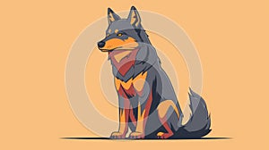 A cartoon dog sitting on a tan background with orange and brown fur, AI