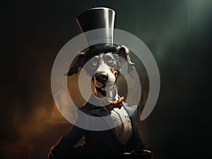 Cartoon dog in top hat and tails