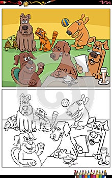 Cartoon dogs animal characters group coloring page
