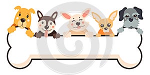 Cartoon dogs with a big bone. Vector illustration on a white isolated background