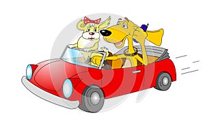 Cartoon dogs in car