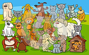 Cartoon dogs and cats comic characters group