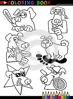 Cartoon Dogs for Coloring Book or Page