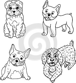 Cartoon dogs coloring page. Isolated set collection with doodle