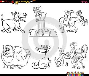 Cartoon dogs and people characters set coloring page