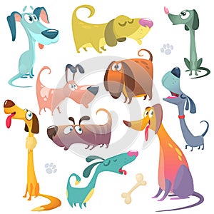 Cartoon dogs set. Vector illustrations of dogs icons.