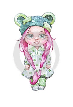 Cartoon doll in dress isolated