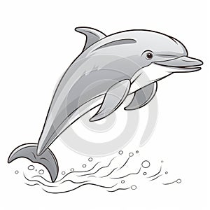 Cartoon Dolphin Jumping: Grisaille Style With Streamlined Design