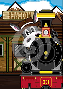 Cartoon Donkey Cowboy and Train