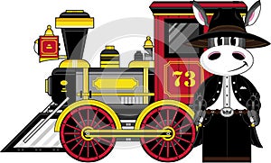 Cartoon Donkey Cowboy and Train