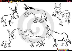 cartoon donkeys farm animal characters set coloring page