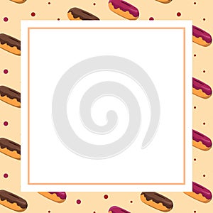 Cartoon donuts frame background for bakery or pasrty vector for blank, price or social media mock up or bithday, wedding party