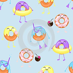 Cartoon donuts. Seamless pattern.