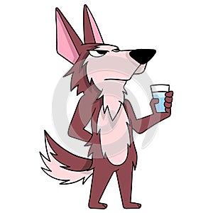 a red furred wolf was standing carrying a glass of water photo