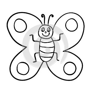 Cartoon doodle butterfly isolated on white background.