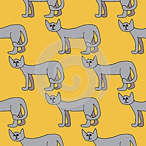 Cartoon doodle cat seamless pattern.