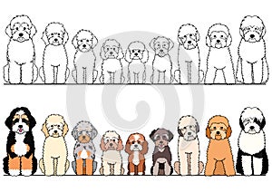 Cartoon doodle dogs border set