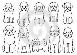 Cartoon doodle dogs sitting line art bundle