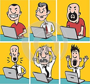 Cartoon doodle dudes with laptops photo