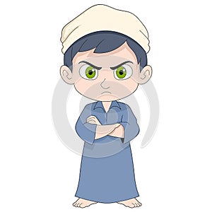 cartoon doodle illustration of religion, a Muslim boy who is angry, a person who cannot restrain himself