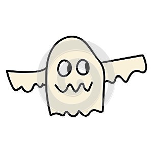 Cartoon doodle linear ghost isolated on white background.