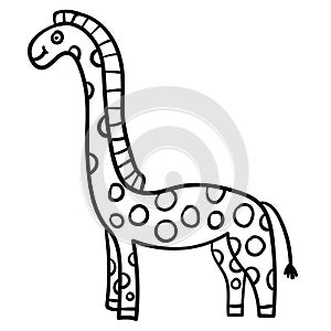 Cartoon doodle linear giraffe isolated on white background.
