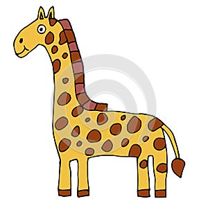 Cartoon doodle linear giraffe isolated on white background.